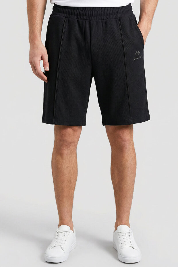 Siyah Oversize Fit Basic Ön Dikiş Detaylı Erkek Şort - 81283 - 2