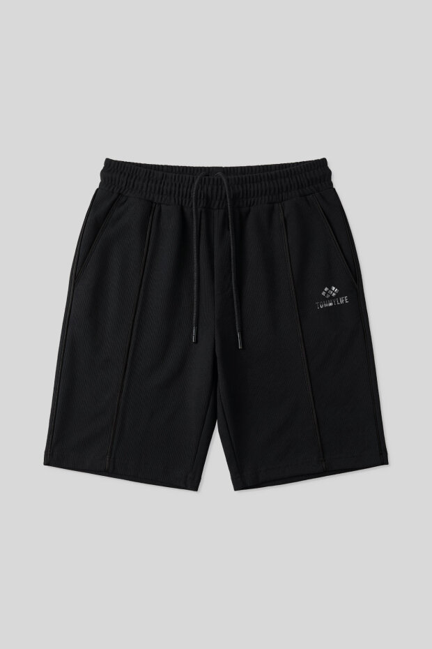 Siyah Oversize Fit Basic Ön Dikiş Detaylı Erkek Şort - 81283 - 1