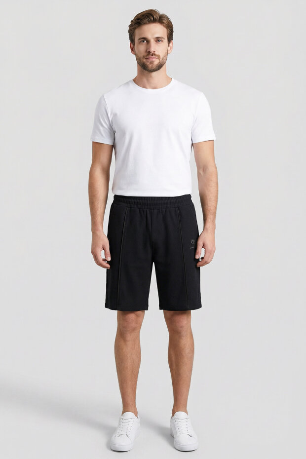 Siyah Oversize Fit Basic Ön Dikiş Detaylı Erkek Şort - 81283 - 3