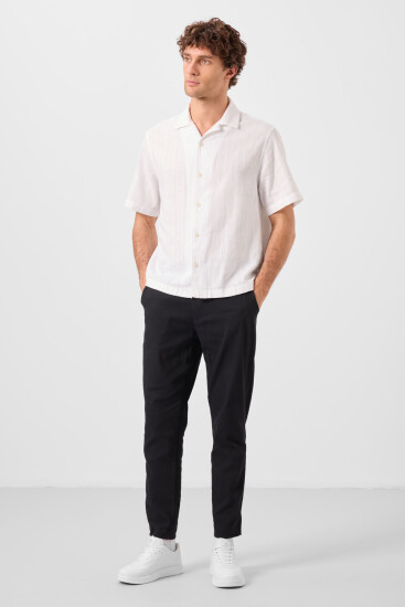 Siyah Standart Fit Dokuma Hafif Esnek Chino Erkek Pantolon - 82177 - Thumbnail
