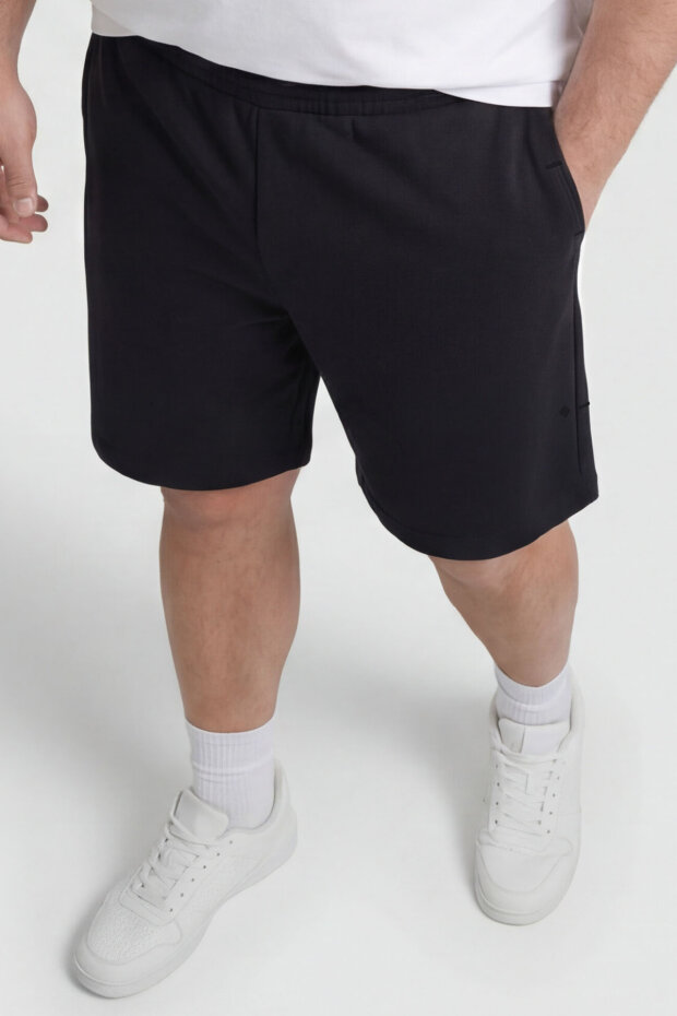 Siyah Rahat Form Bağcıklı Cep Detaylı Battal Büyük Beden Erkek Şort - 81297 - 3