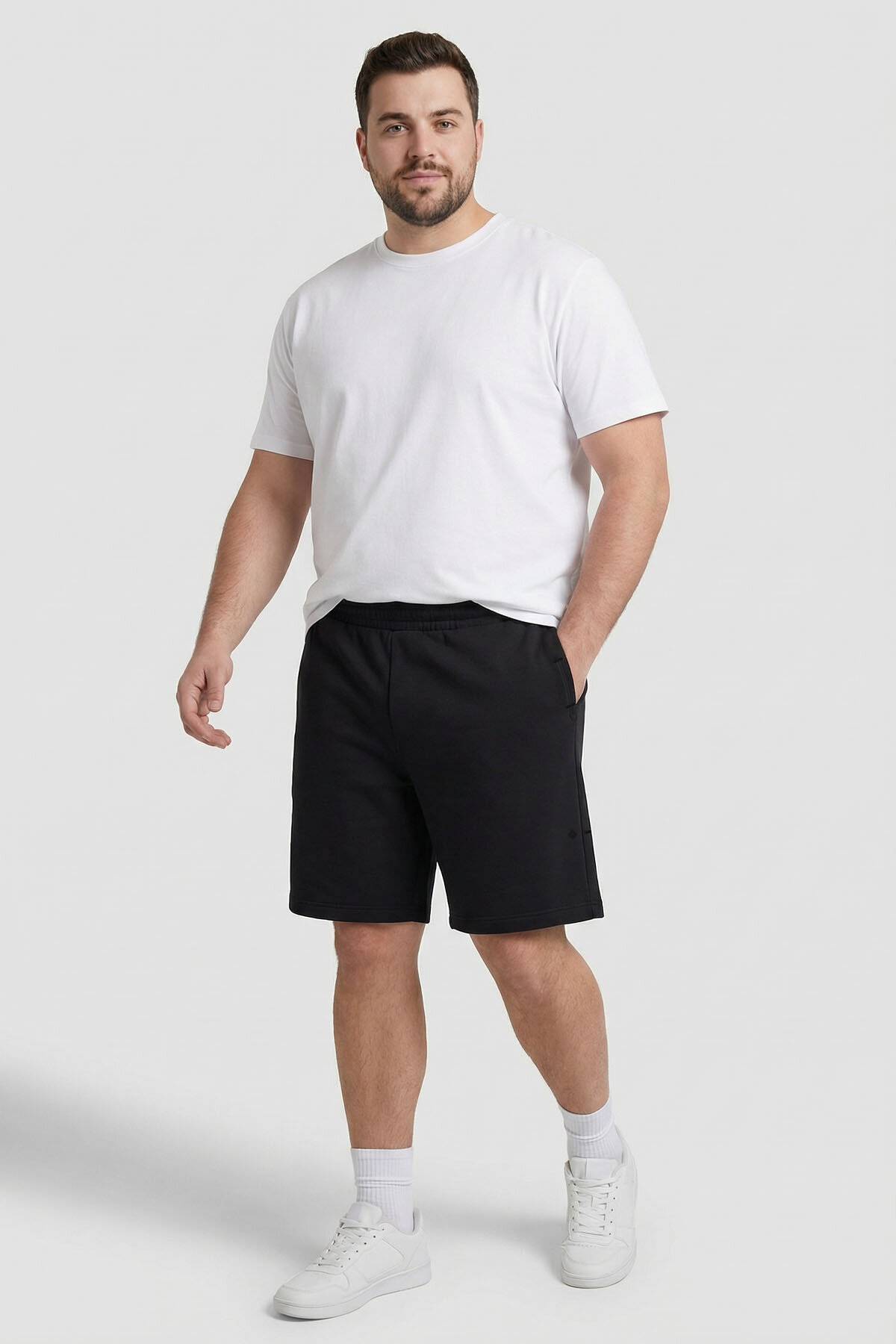 Siyah Rahat Form Bağcıklı Cep Detaylı Battal Büyük Beden Erkek Şort - 81297 - TOMMYLIFE