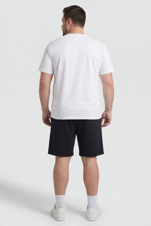 Siyah Rahat Form Bağcıklı Cep Detaylı Battal Büyük Beden Erkek Şort - 81297 - 4