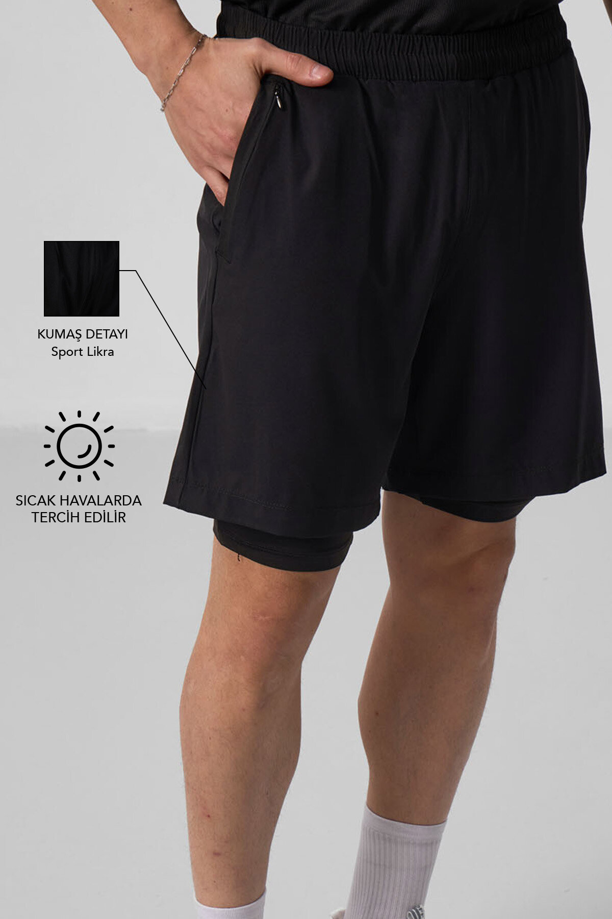 Siyah İnce Yumuşak Standart Fit Erkek Taytlı Şort - 81287 - TOMMYLIFE