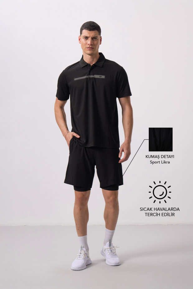 Siyah İnce Yumuşak Standart Fit Erkek Taytlı Şort - 81287 - 1