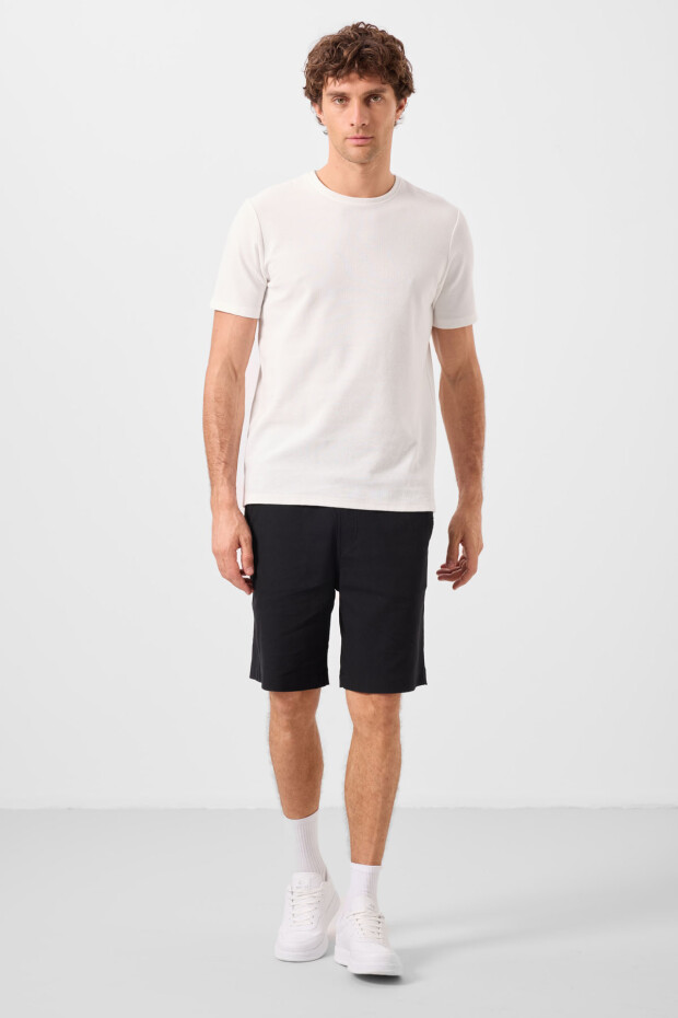 Siyah Standart Fit Dokuma Hafif Esnek Chino Erkek Şort - 81289 - 1