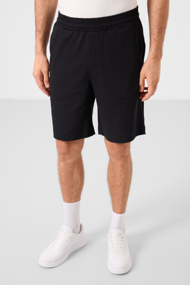 Siyah Standart Fit Dokuma Hafif Esnek Chino Erkek Şort - 81289