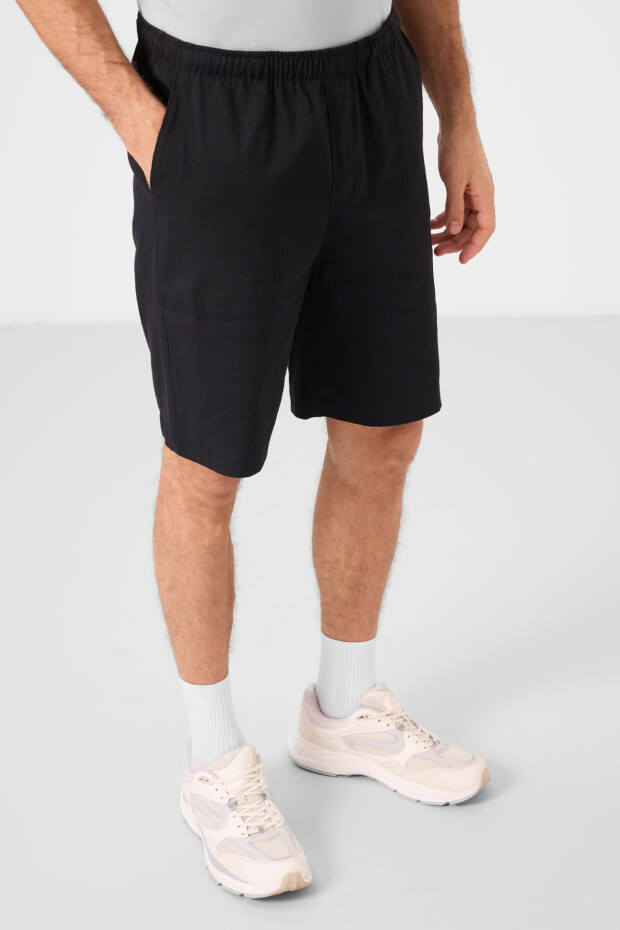 Siyah Standart Fit Dokuma Hafif Esnek Chino Erkek Şort - 81291