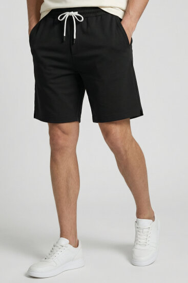 Siyah Standart Fit Basic Arka Cepli Erkek Şort - 88314 