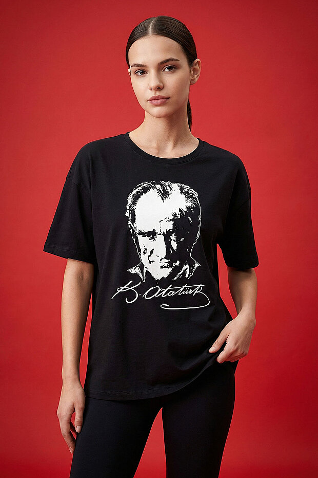 Siyah Ay Yıldız Baskılı Unisex T-Shirt - 88510 - 1