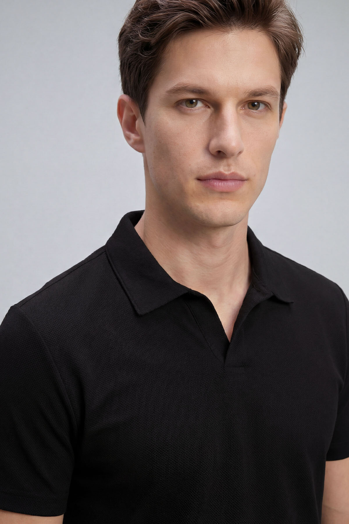 Siyah Rahat Form Yumuşak Dokulu Polo Yaka Erkek T-Shirt - 88496 - TOMMYLIFE (1)