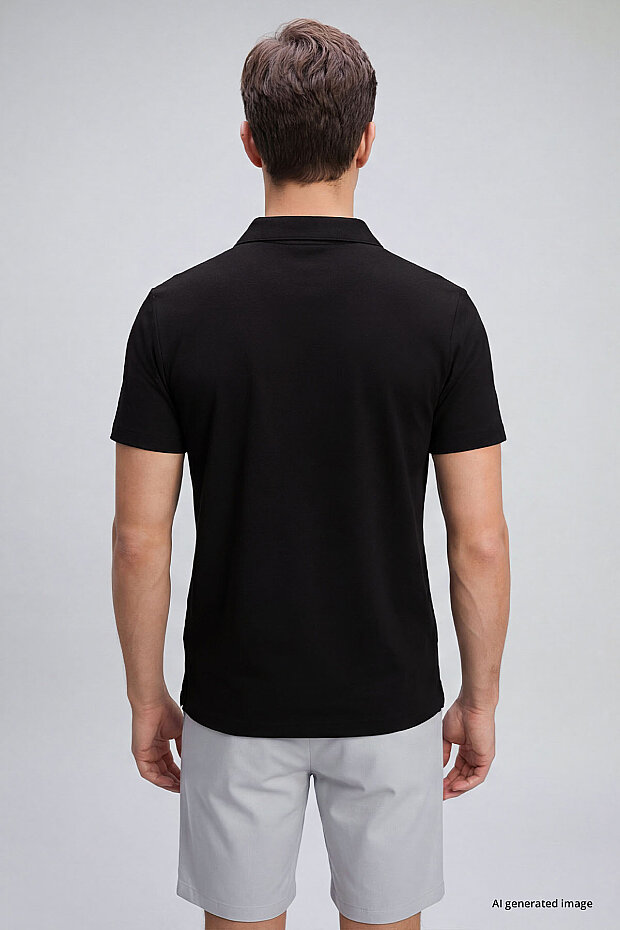 Siyah Rahat Form Yumuşak Dokulu Polo Yaka Erkek T-Shirt - 88496 - 4
