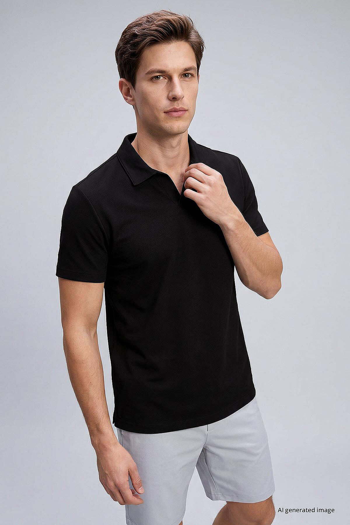 Siyah Rahat Form Yumuşak Dokulu Polo Yaka Erkek T-Shirt - 88496 - TOMMYLIFE