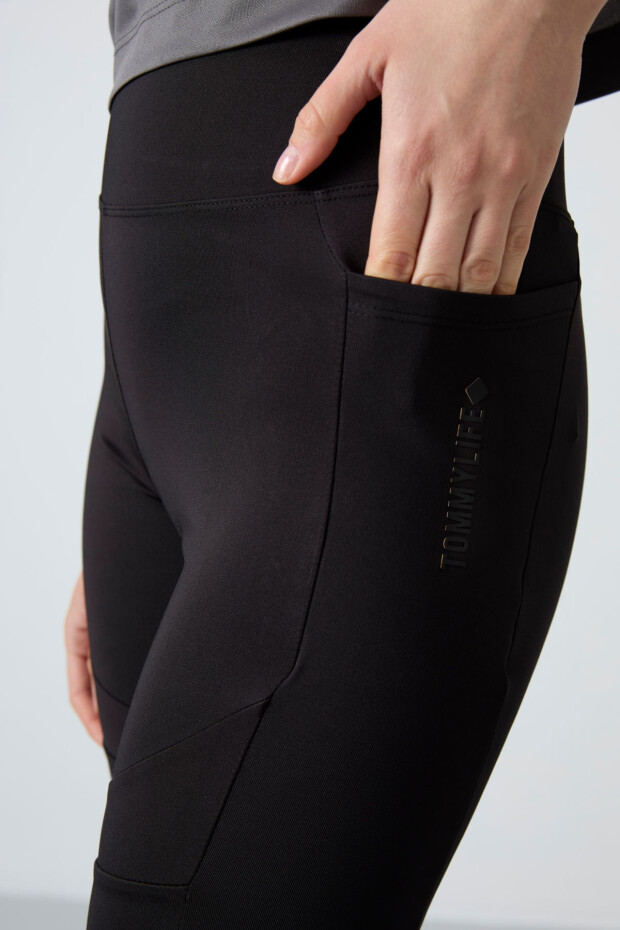 Siyah Esnek Standart Fit Performans Kadın Biker Tayt - 91012 - 4