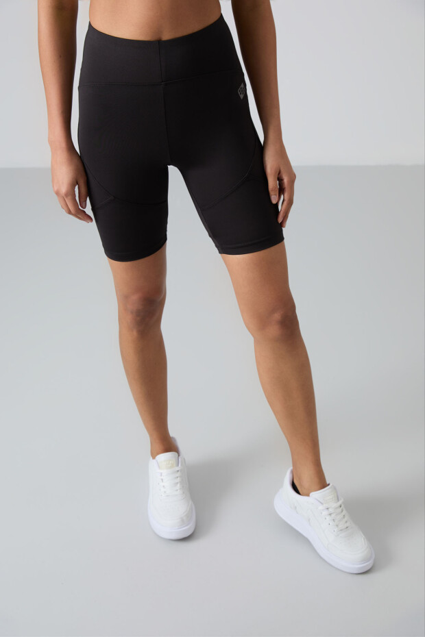 Siyah Esnek Standart Fit Performans Kadın Biker Tayt - 91013 - 4