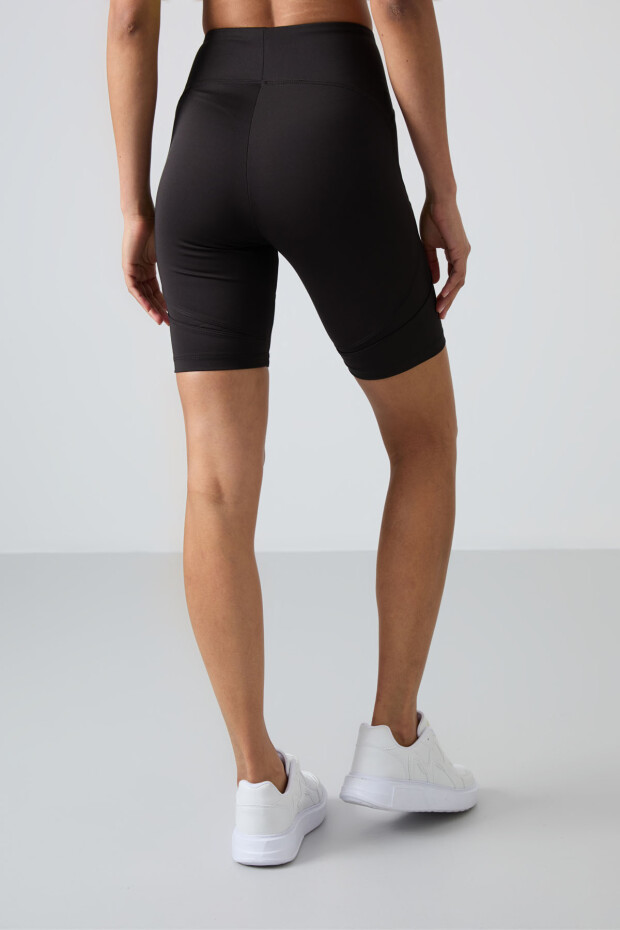 Siyah Esnek Standart Fit Performans Kadın Biker Tayt - 91013 - 6