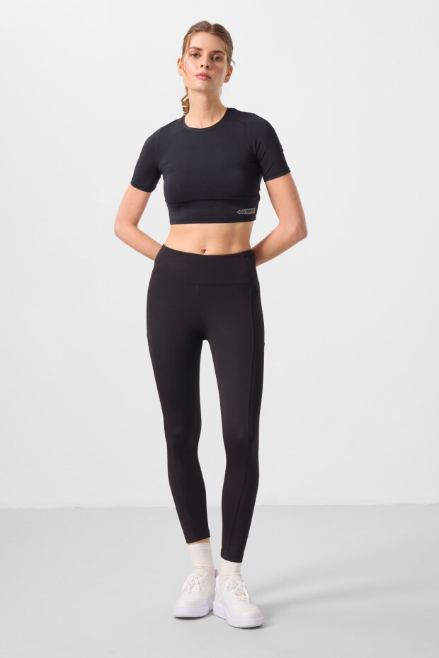 Siyah Esnek Standart Fit Performans Kadın Tayt - 94667 - 3