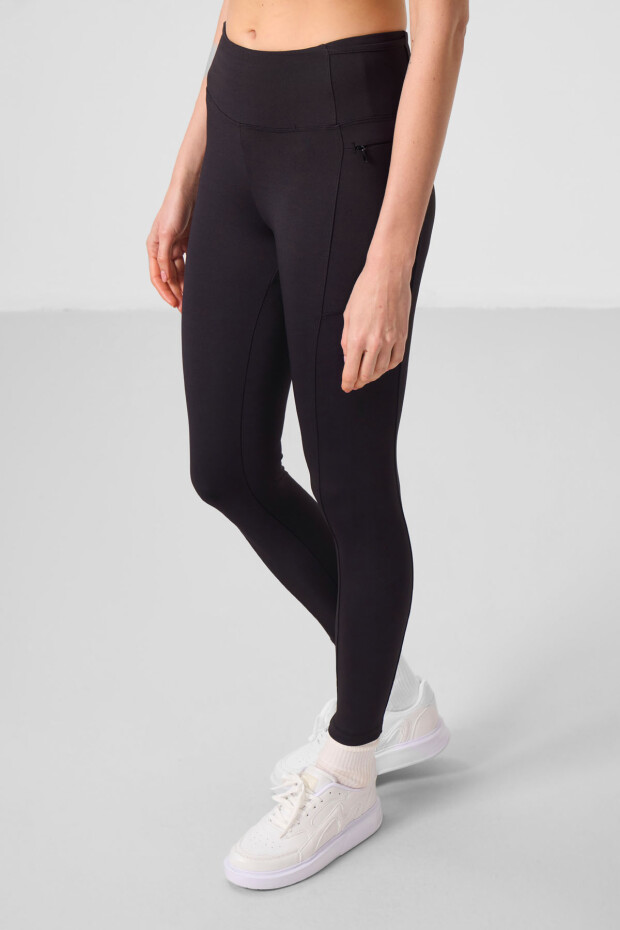 Siyah Esnek Standart Fit Performans Kadın Tayt - 94667 - 6