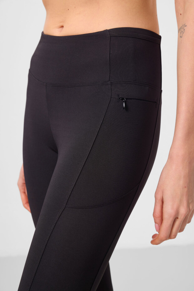 Siyah Esnek Standart Fit Performans Kadın Tayt - 94667 - 7
