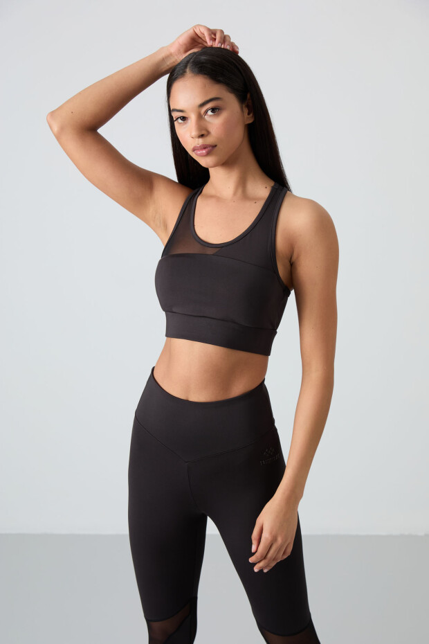Siyah Esnek Standart Fit Performans Kadın Tayt Takım - 95331 - 2