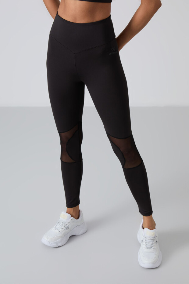 Siyah Esnek Standart Fit Performans Kadın Tayt Takım - 95331 - 6