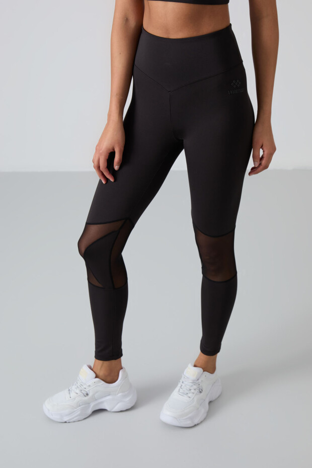 Siyah Esnek Standart Fit Performans Kadın Tayt Takım - 95331 - 8