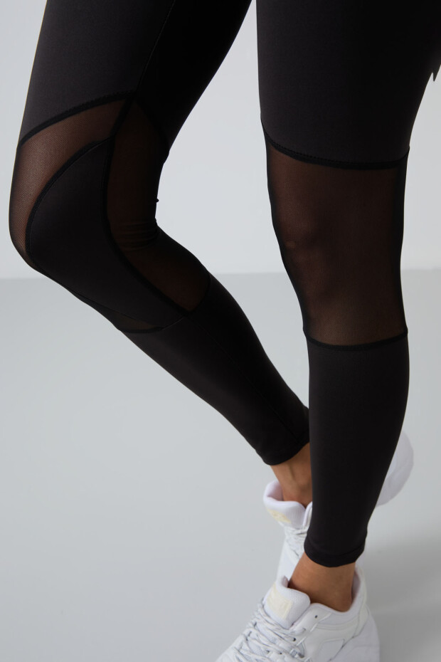 Siyah Esnek Standart Fit Performans Kadın Tayt Takım - 95331 - 4