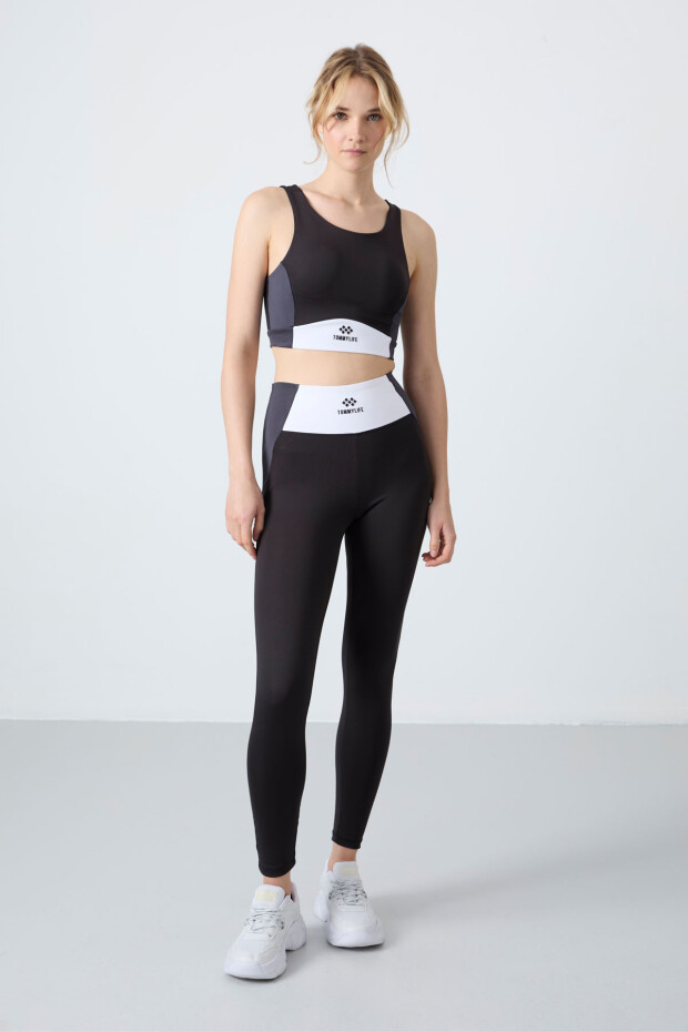 Siyah Esnek Standart Fit Performans Kadın Tayt Takım - 95334 - 1