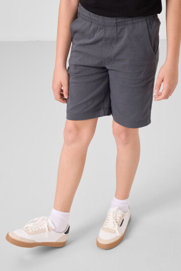 Siyah-Gri Pamuklu Oversize Fit Dokuma Hafif Esnek Chino Erkek Çocuk Şort Takım - 11277 - Thumbnail