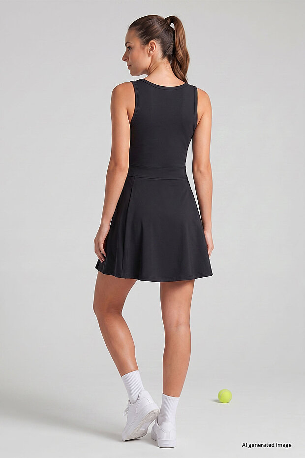 Siyah İçi Taytlı Kadın Tenis Elbise - 97320 - 6