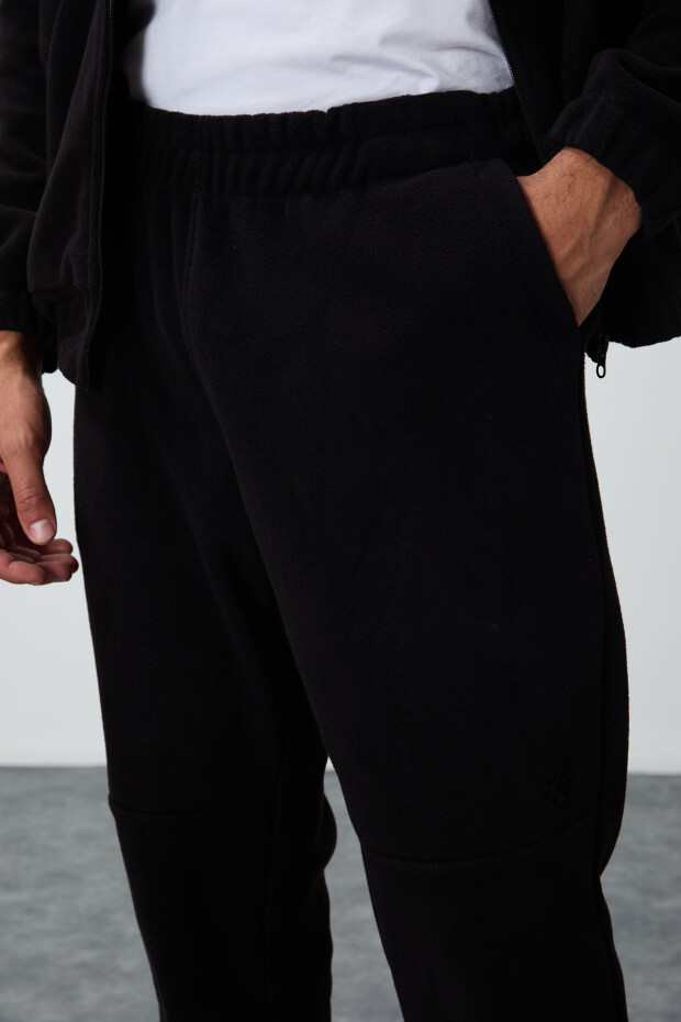 Siyah Kalın Yumuşak Dokulu Comfort Fit Nakışlı Erkek Eşofman Takım - 85269 - 3