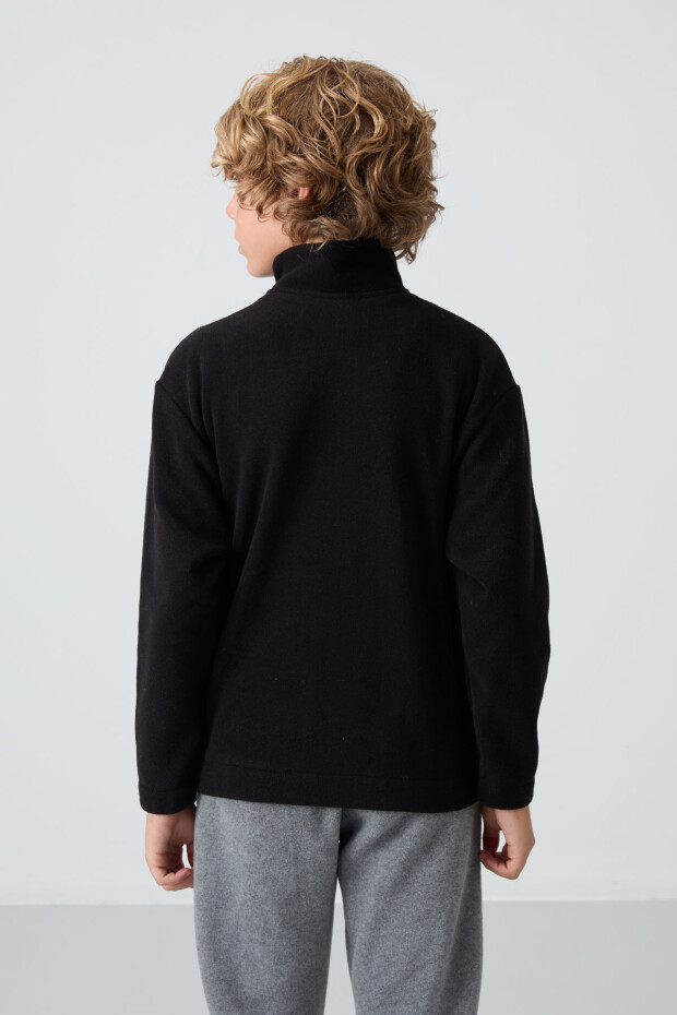Siyah Kalın Yumuşak Dokulu Standart Fit Nakışlı Polar Erkek Çocuk Sweatshirt - 11221 - 5