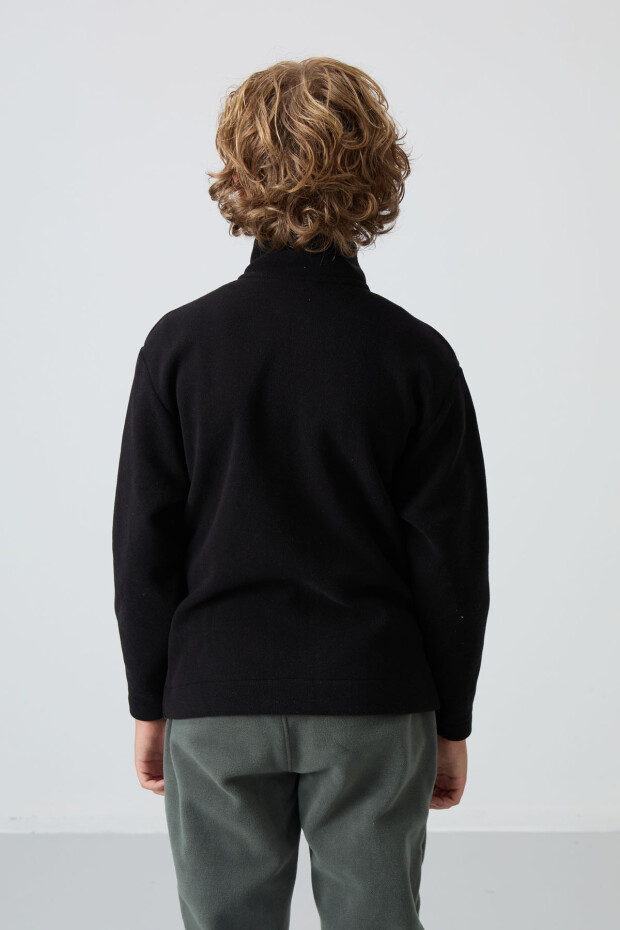 Siyah Kalın Yumuşak Dokulu Standart Fit Nakışlı Polar Erkek Çocuk Sweatshirt - 11223 - 5