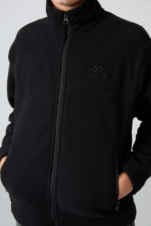 Siyah Kalın Yumuşak Dokulu Standart Fit Nakışlı Polar Erkek Çocuk Sweatshirt - 11223 - 2