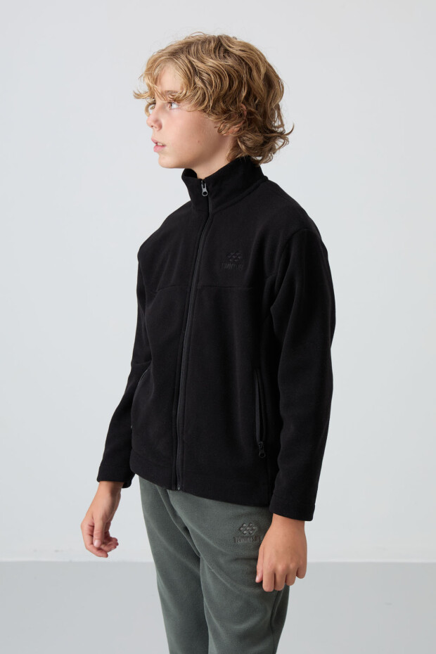 Siyah Kalın Yumuşak Dokulu Standart Fit Nakışlı Polar Erkek Çocuk Sweatshirt - 11223 - 4