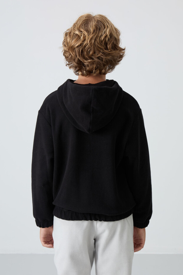 Siyah Kalın Yumuşak Dokulu Standart Fit Nakışlı Polar Erkek Çocuk Sweatshirt - 11230 - 5