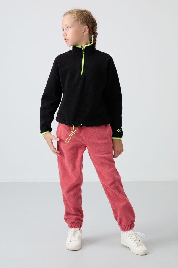Siyah Kalın Yumuşak Dokulu Standart Fit Nakışlı Polar Kız Çocuk Sweatshirt - 75151 - 2