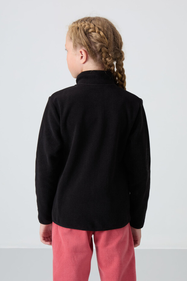 Siyah Kalın Yumuşak Dokulu Standart Fit Nakışlı Polar Kız Çocuk Sweatshirt - 75154 - 5