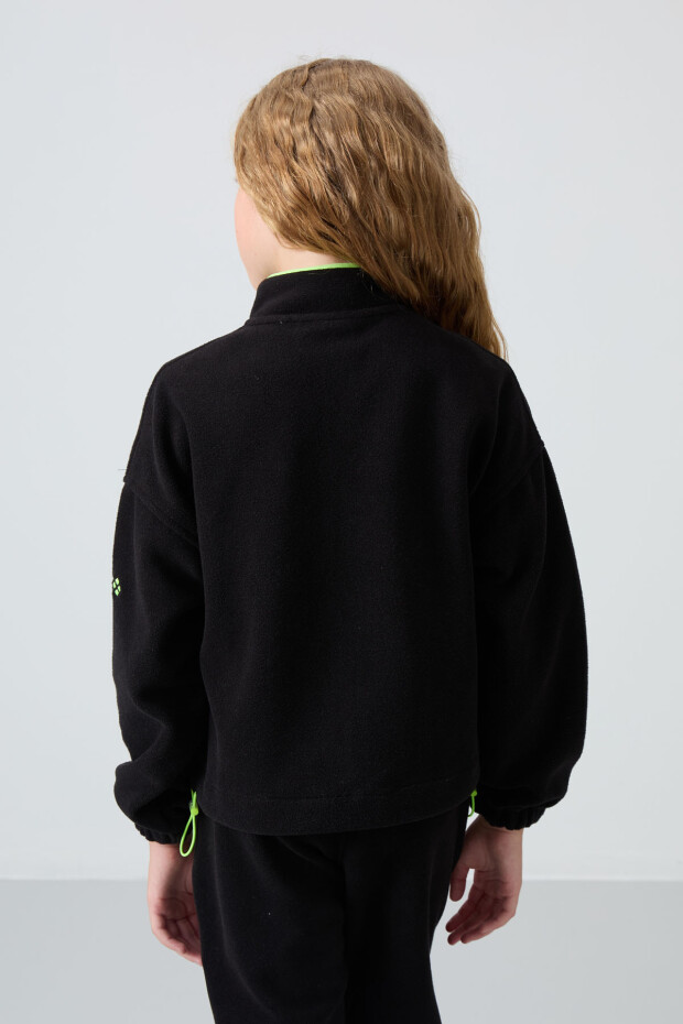 Siyah Kalın Yumuşak Dokulu Standart Fit Nakışlı Polar Kız Çocuk Sweatshirt - 75157 - 5