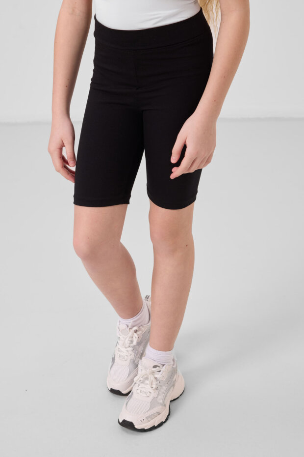 Siyah Pamuklu Kısa Paça Standart Fit Basic Kız Çocuk Tayt - 75188 - 4