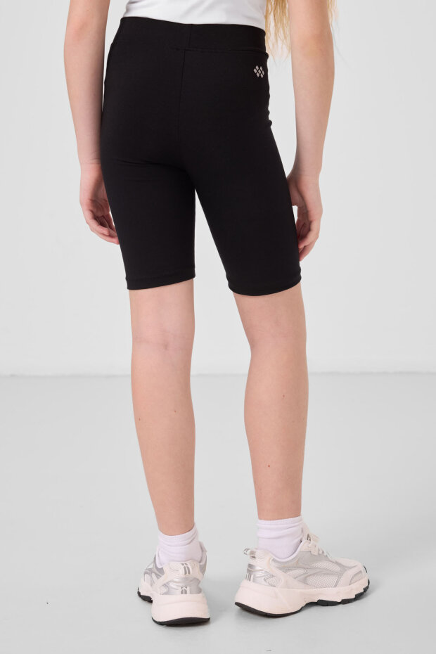 Siyah Pamuklu Kısa Paça Standart Fit Basic Kız Çocuk Tayt - 75188 - 5