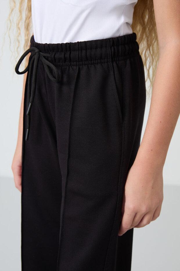 Siyah Cepli Ön Dikiş Detaylı Geniş Paça Kız Çocuk Eşofman Altı -75144 - 4