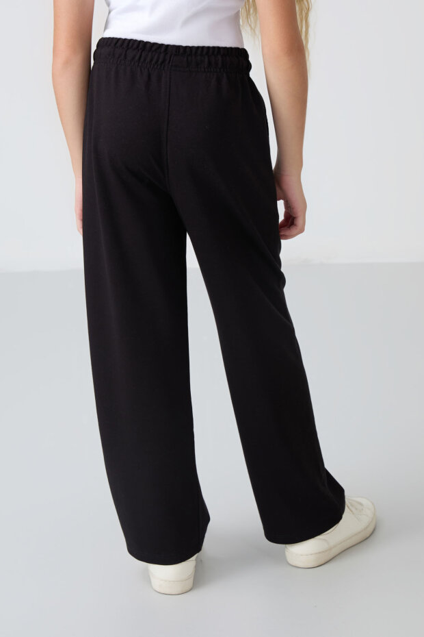 Siyah Cepli Ön Dikiş Detaylı Geniş Paça Kız Çocuk Eşofman Altı -75144 - 6