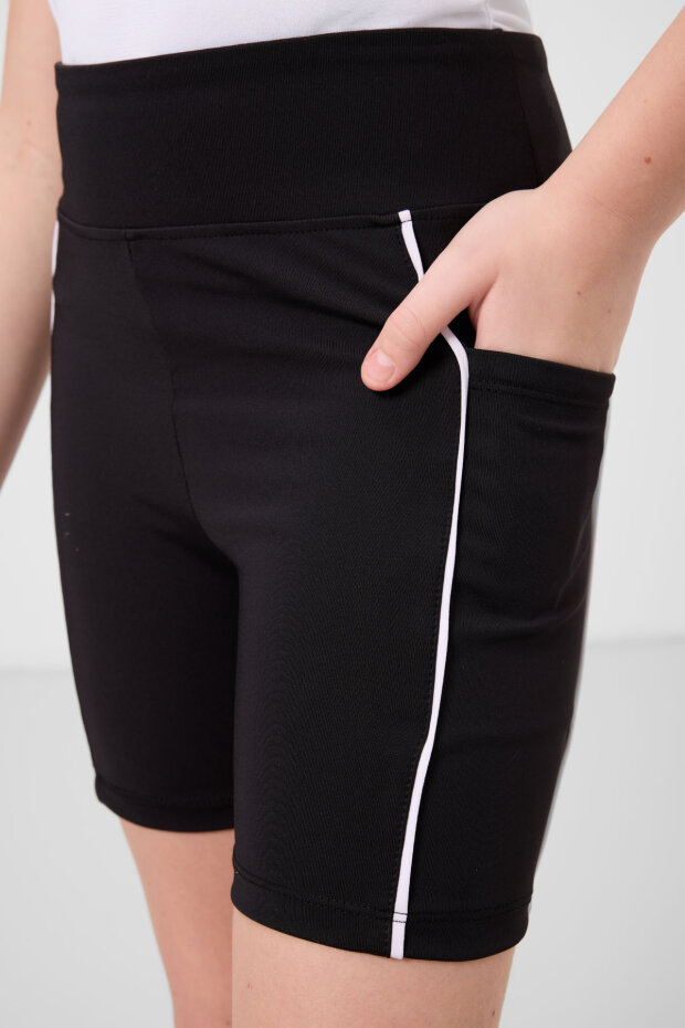 Siyah Esnek Standart Fit Basic Performans Kız Çocuk Tayt - 75189 - 3