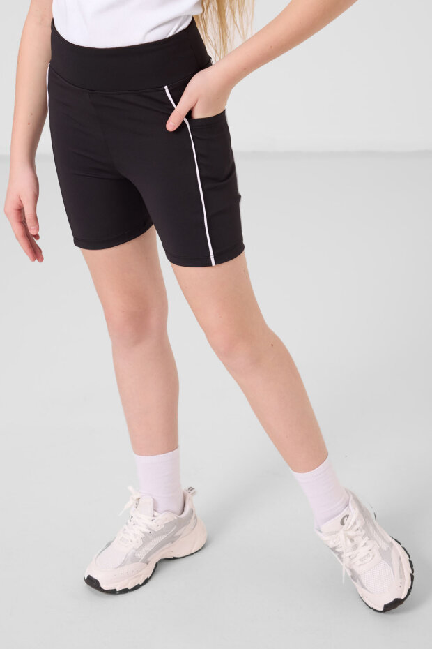 Siyah Esnek Standart Fit Basic Performans Kız Çocuk Tayt - 75189 - 4