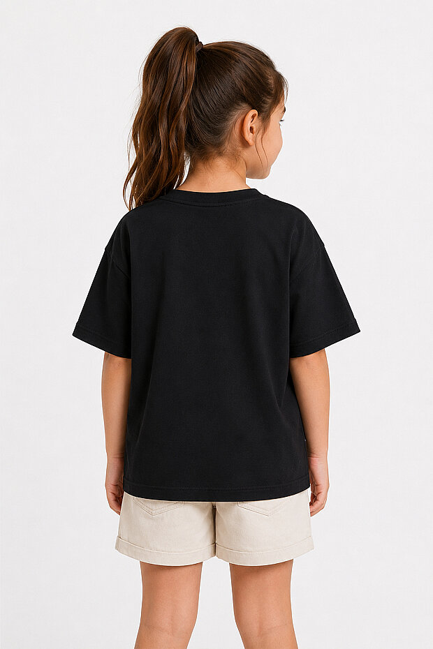 Siyah Oversize Kısa Kollu Baskılı Kız Çocuk T-Shirt - 75174 - 3