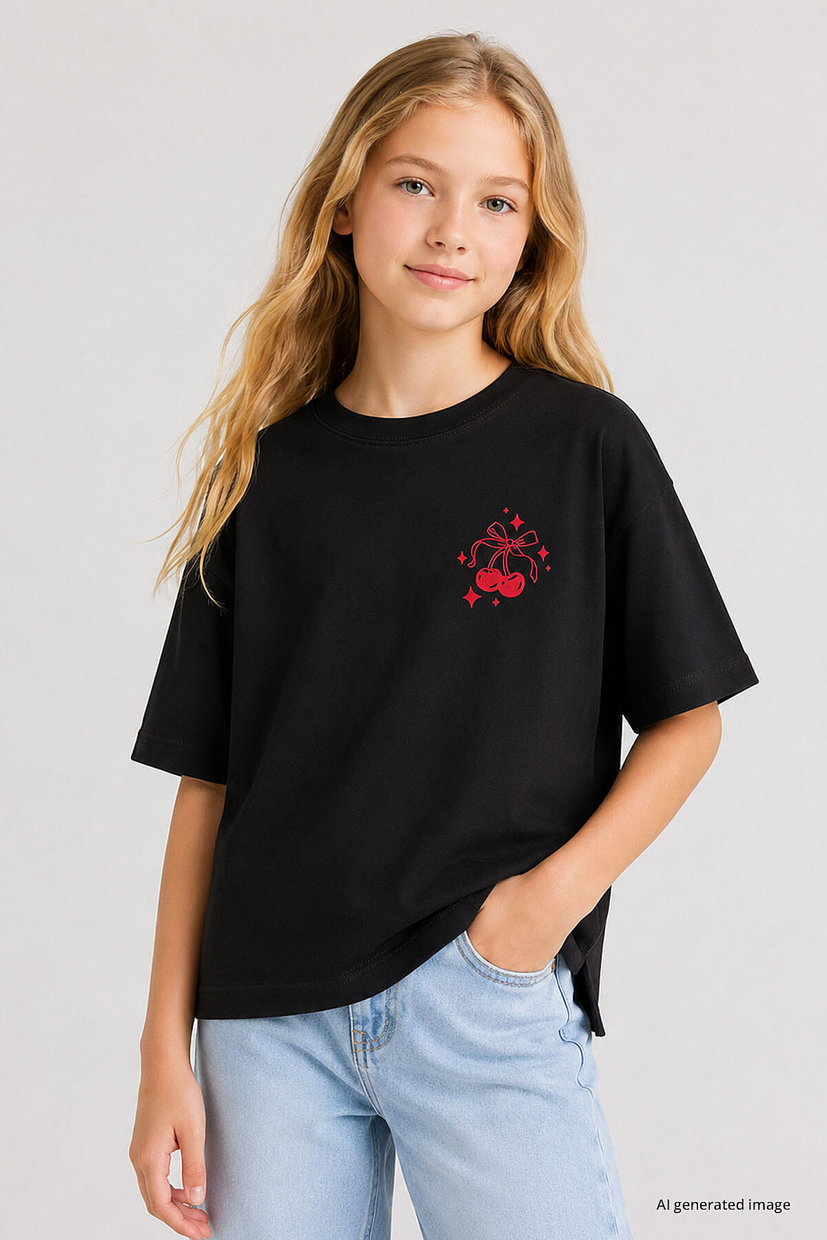 Siyah Oversize Kısa Kollu Baskılı Kız Çocuk T-Shirt - 75176 - TOMMYLIFE