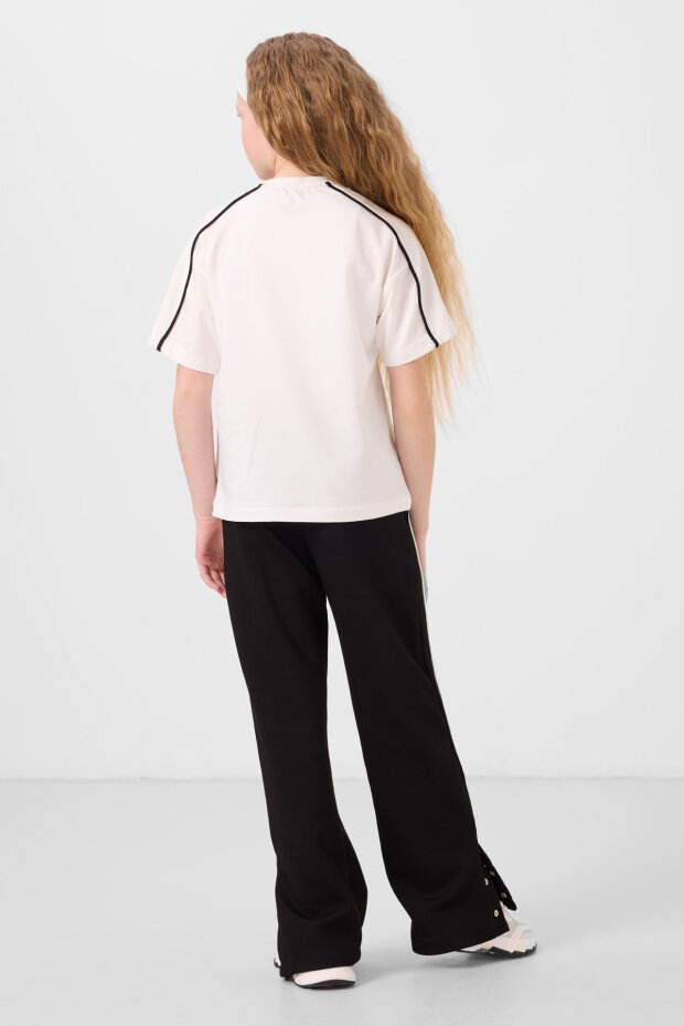 Siyah Geniş Paça Çıt Çıt Detaylı Kız Çocuk Palazzo Pantolon - 75199 - 5