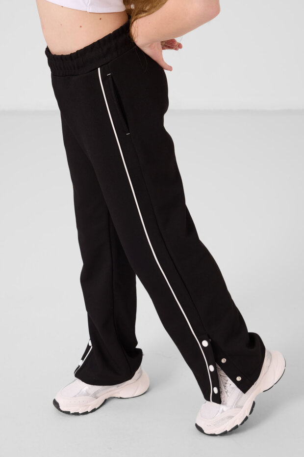 Siyah Geniş Paça Çıt Çıt Detaylı Kız Çocuk Palazzo Pantolon - 75199 - 3