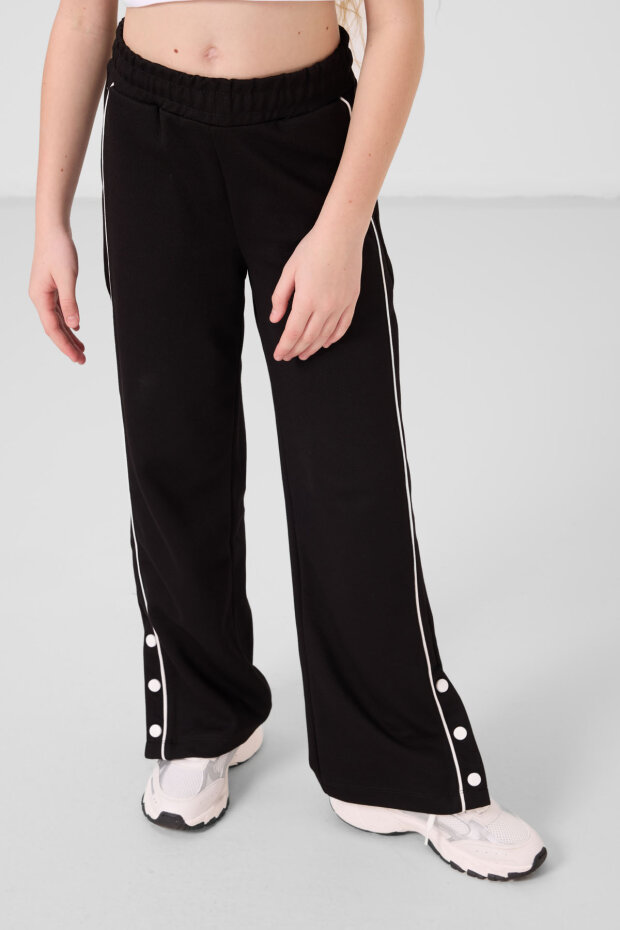 Siyah Geniş Paça Çıt Çıt Detaylı Kız Çocuk Palazzo Pantolon - 75199 - 1